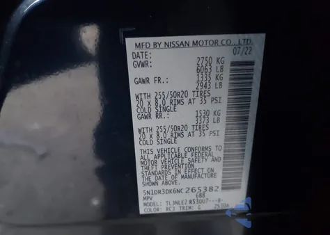 2022 Nissan Pathfinder Platinum 4Wd from USA, damaged, VIN 5N1DR3DK6NC265382